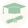 a seafoam green graduation cap and diploma icon